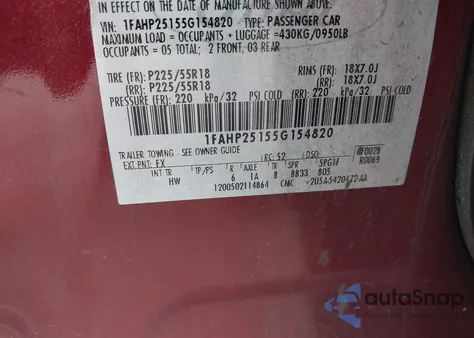 2005 Ford Five Hundred Limited z USA, uszkodzony, nr VIN 1FAHP25155G154820